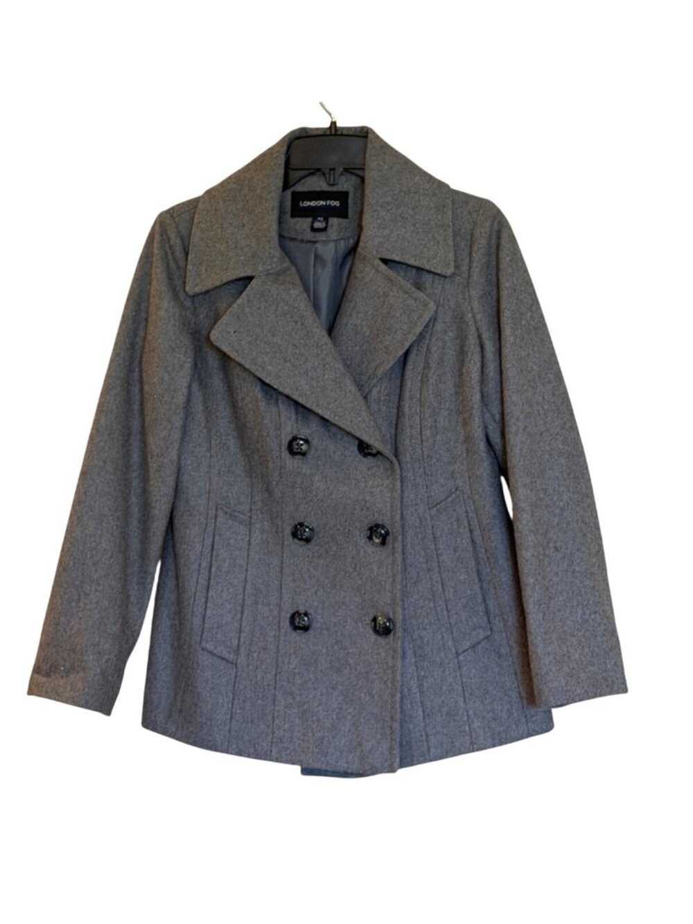 London Fog Women's Double Breasted Pea Coat Gray Preppy Petite S